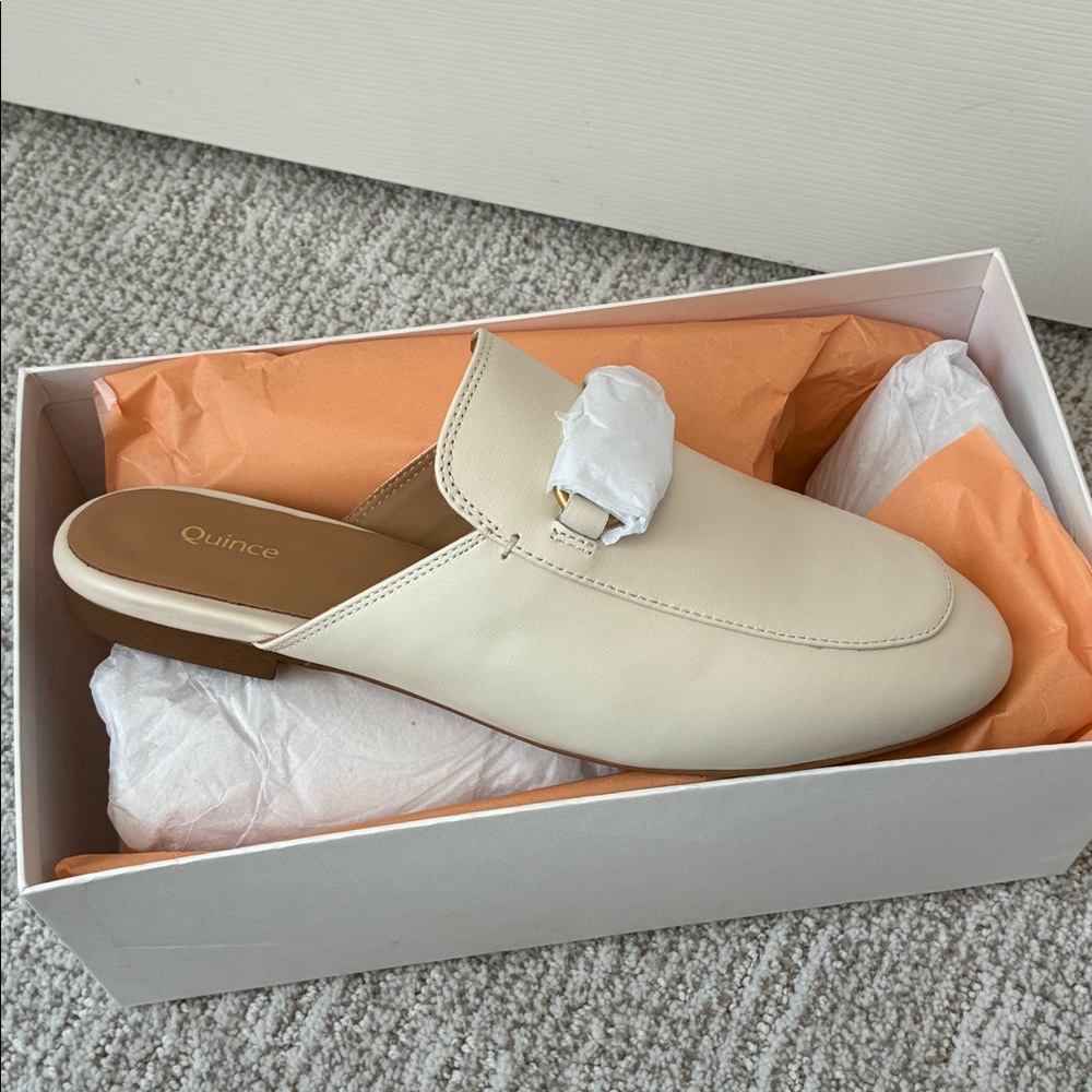 Quince Italian Leather Horsebit Loafer, Cream in color, Size 7